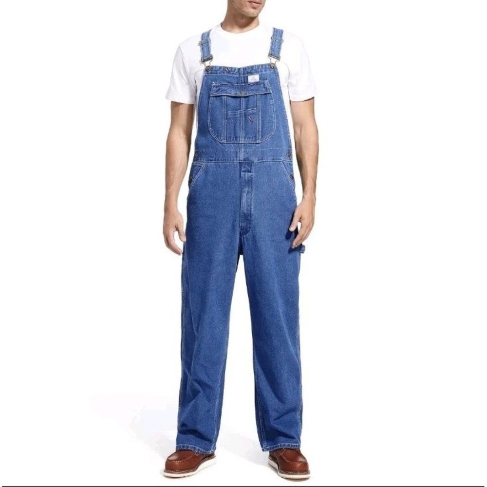 HISEA Mens Relaxed Fit Bib Overalls Heavy Duty Workwear Dungarees Blue S